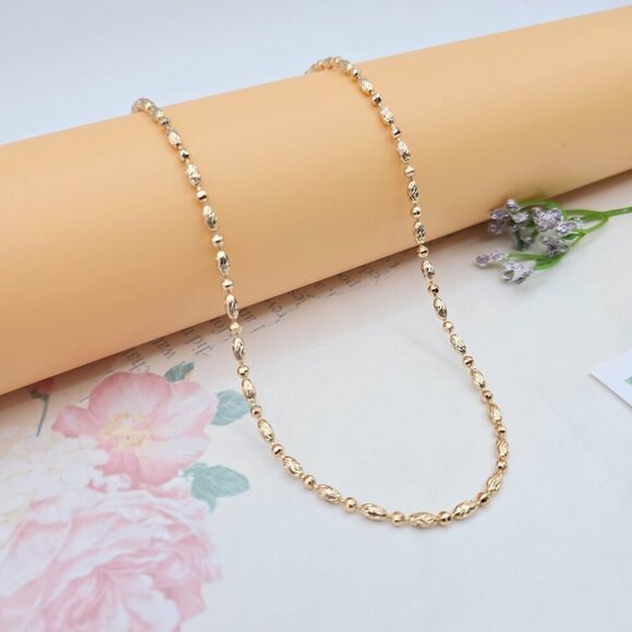 Elegant Rose Gold Textured Bead Necklace – 19.7 Inches, XPNL0068 - Picture 1 of 12